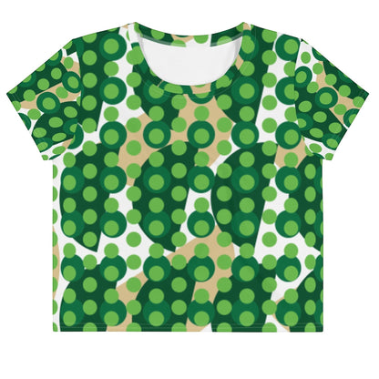 Good Wishes 365 green geometric polka dot crop tee with a crew neck and short sleeves.