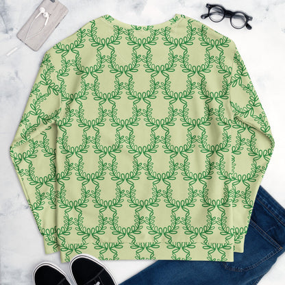 Good Wishes 365 unisex sweatshirt in snow flurry green with an all-over dark green laurel leaf crown print