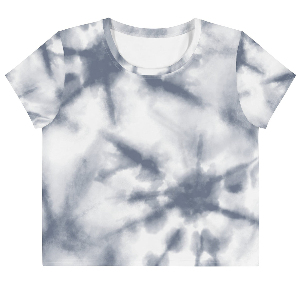 Good Wishes 365 grey and white tie-dye short sleeve cropped t-shirt with a crew neckline.