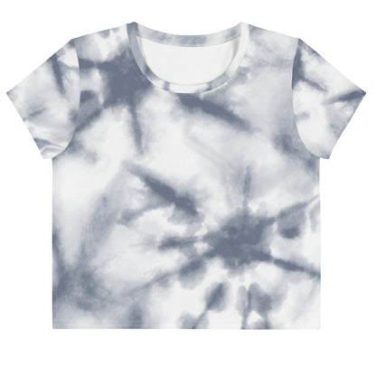 Good Wishes 365 grey and white tie-dye short sleeve cropped t-shirt with a crew neckline.