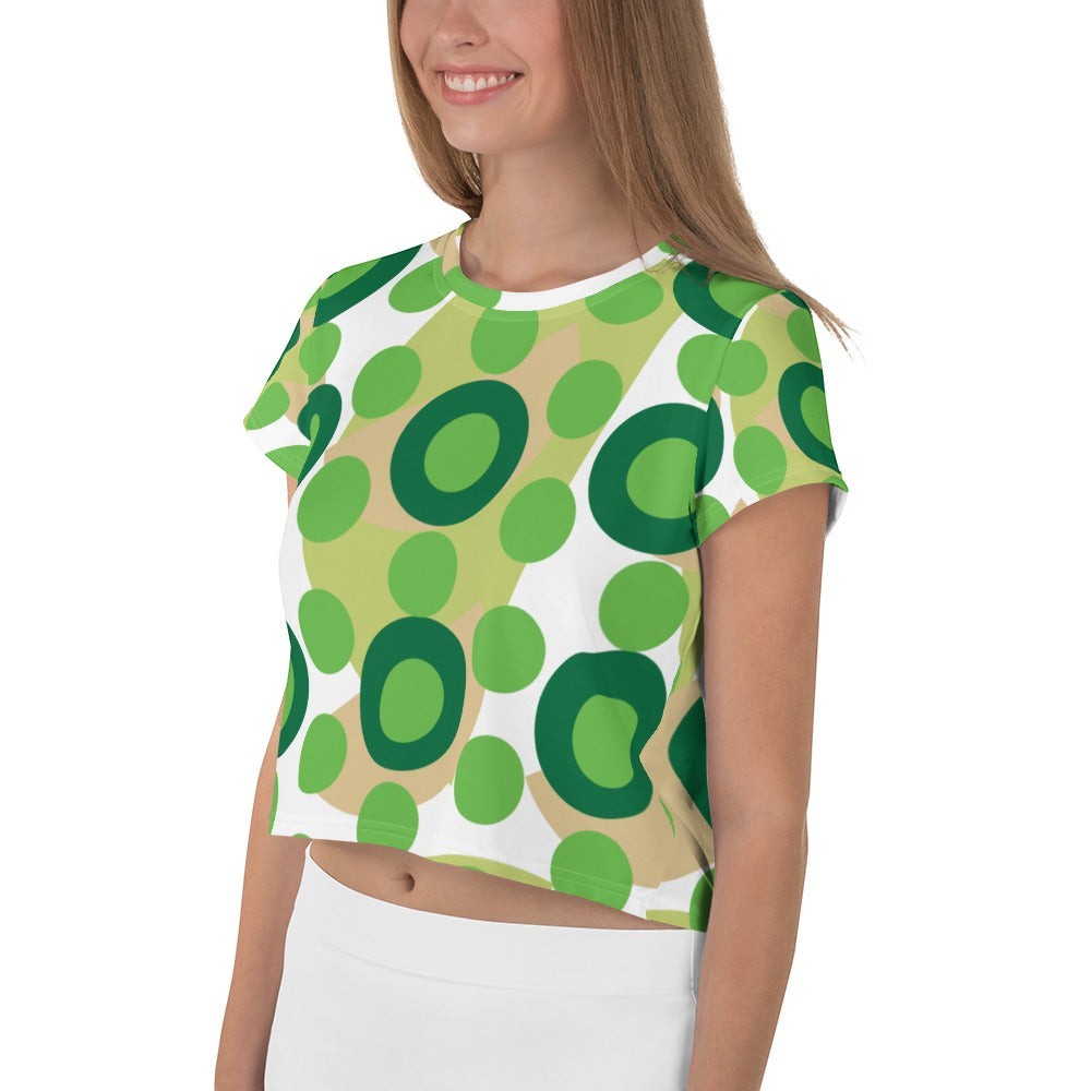 Good Wishes 365 retro mod crop tee in kelly green with oversized polka dot pattern on soft stretch jersey fabric