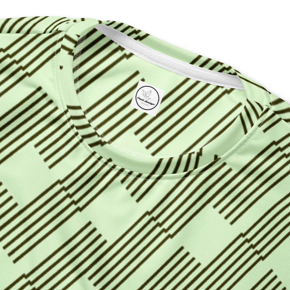 Good Wishes 365 unisex sweatshirt in mint green with a dark geometric rhythm pattern and ribbed crew neck collar