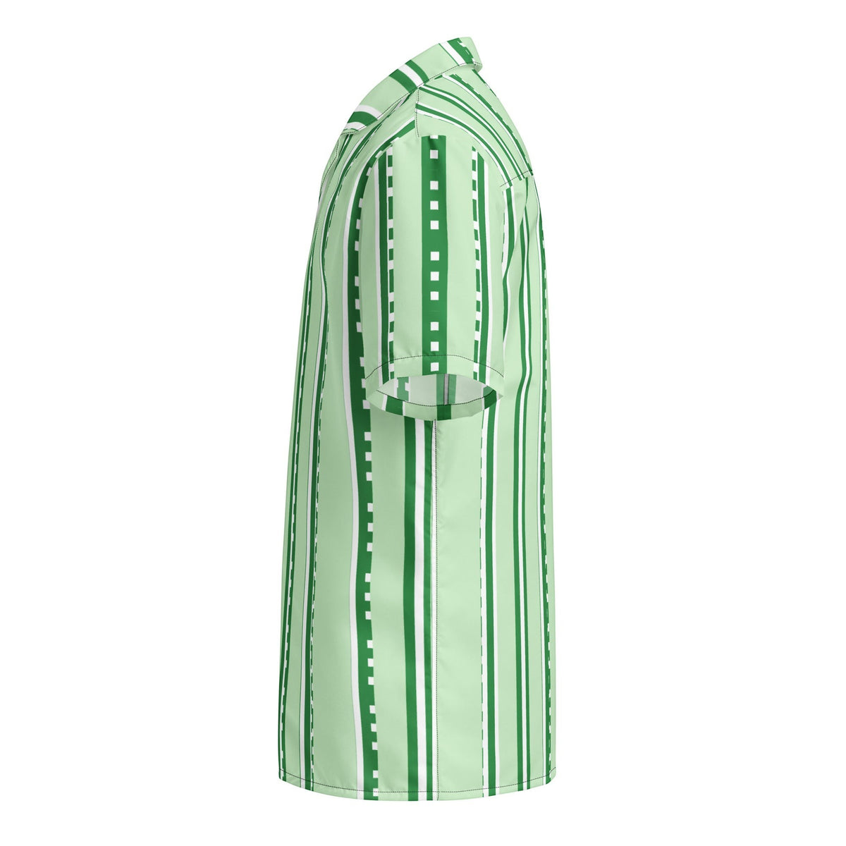Good Wishes 365 pastel mint green short-sleeve button-down shirt with vertical stripes and UPF50+ sun protection.