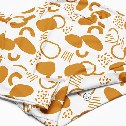 Good Wishes 365 mustard yellow and white abstract boho geometric print long-sleeve recycled fabric crop top