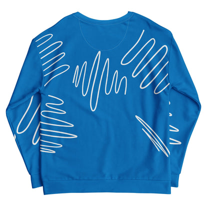 Good Wishes 365 navy blue recycled sweatshirt featuring a white abstract scribble line pattern and crew neck back view