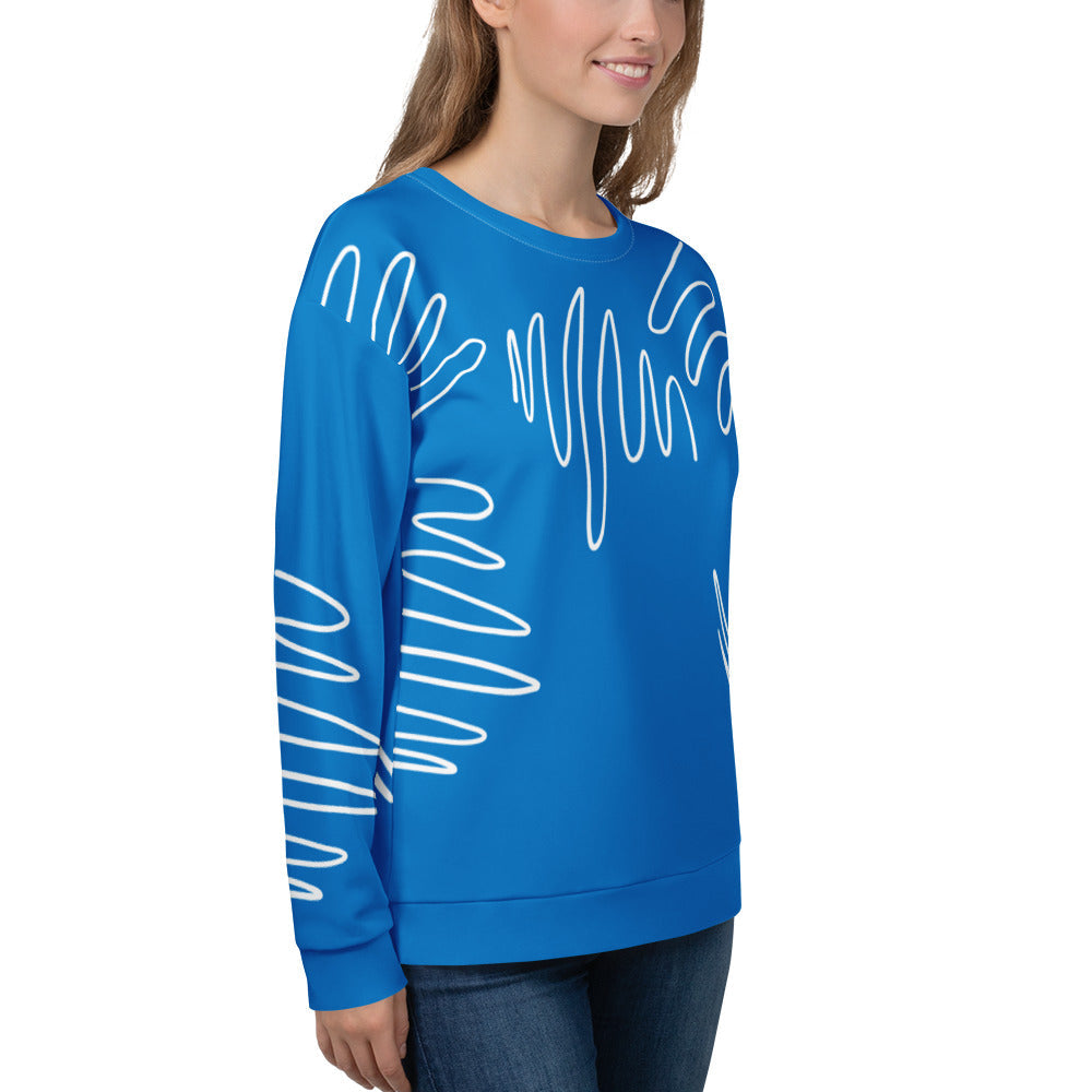 Good Wishes 365 women's navy blue recycled sweatshirt with white abstract scribble lines and a crew neck