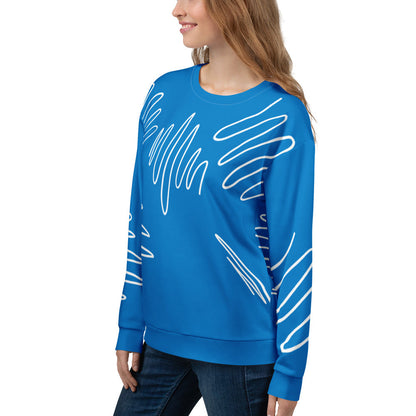 Good Wishes 365 women's navy blue recycled sweatshirt with white abstract scribble lines and a crew neck