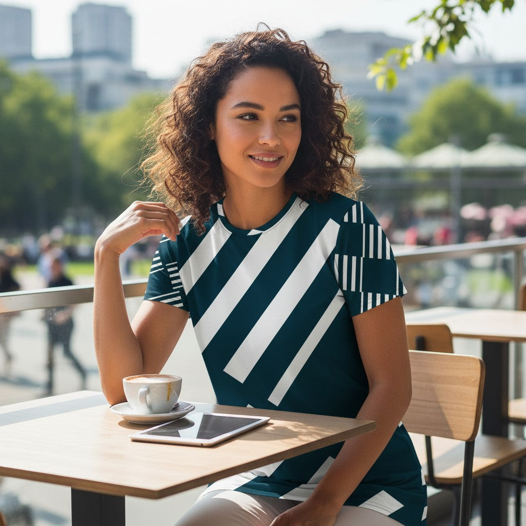 Good Wishes 365 navy and white striped t-shirt dress with dropped shoulders and oversized fit.