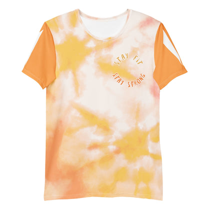 Good Wishes 365 men's orange and harvest gold tie-dye athletic t-shirt with Stay Fit Stay Strong graphic