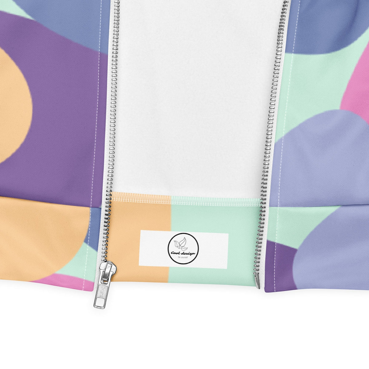 Good Wishes 365 unisex bomber jacket featuring a vibrant abstract pastel print with a sturdy front zipper and ribbed hem