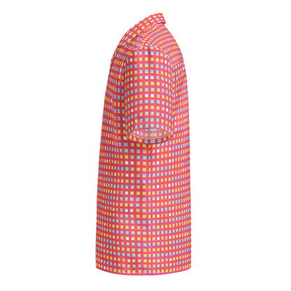Good Wishes 365 women's pink checkered short-sleeve button shirt with UPF 50+ sun protection, side view