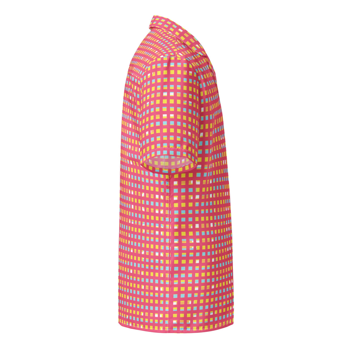 Good Wishes 365 women's pink checkered short-sleeve button-down shirt with UPF 50+ sun protection, side view.