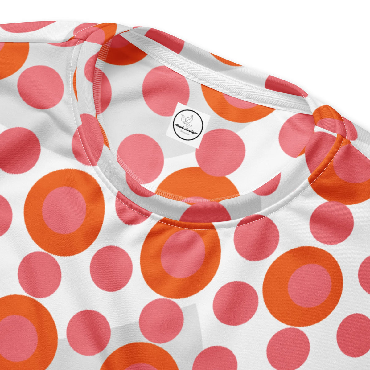 Good Wishes 365 recycled crew neck sweatshirt featuring a vibrant 70s pop art pink and orange polka dot pattern.