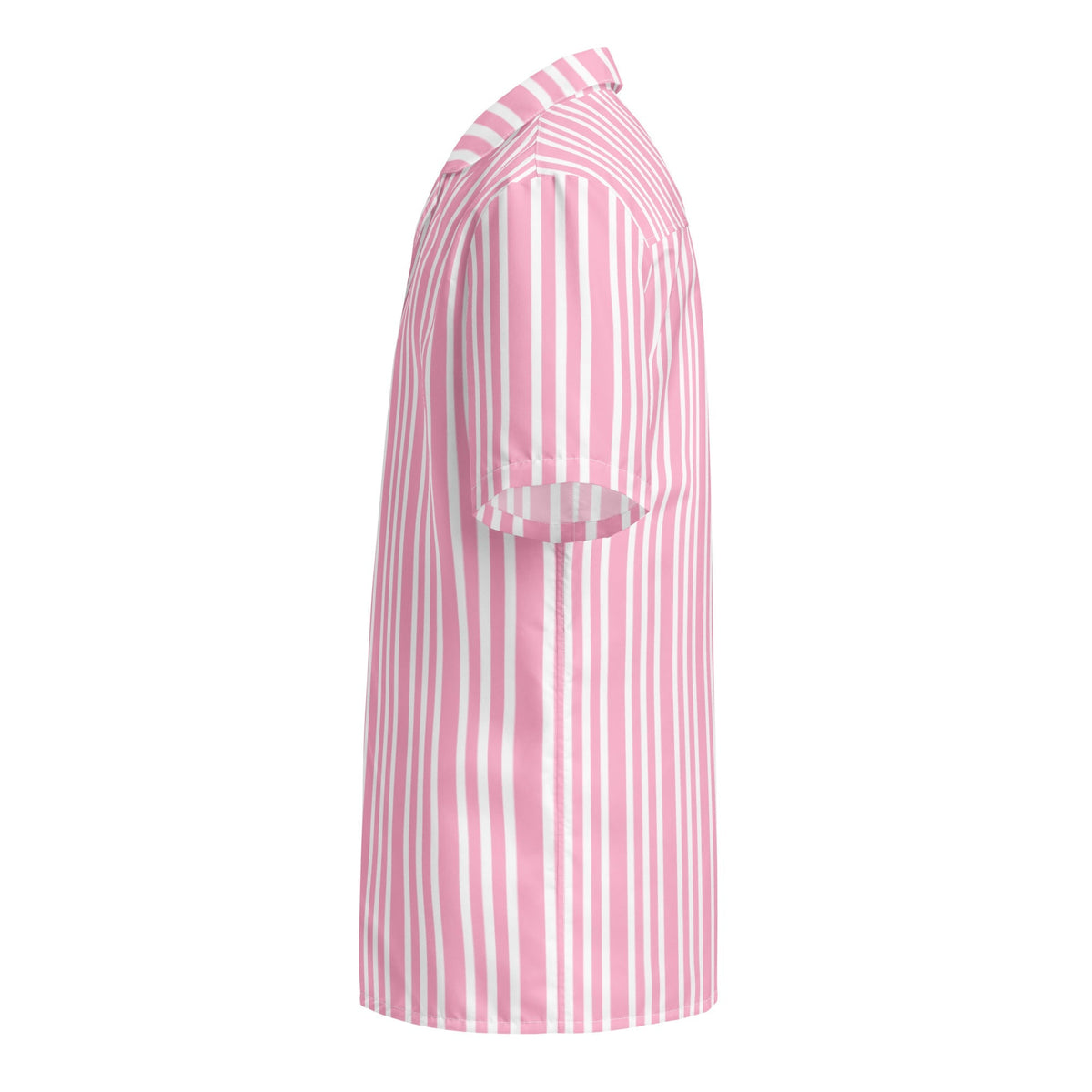 Good Wishes 365 women's casual pink and white vertical striped short sleeve button-up shirt with a camp collar.