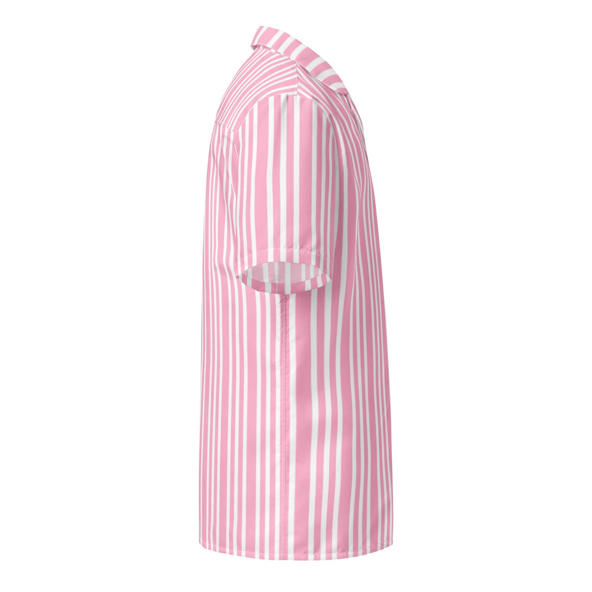 Good Wishes 365 women's casual pink and white vertical striped short sleeve button-up shirt in a relaxed fit