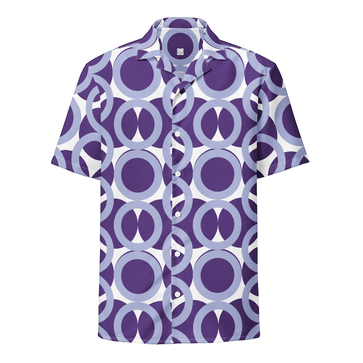 Good Wishes 365 purple and white retro geometric print button-down shirt with UPF50+ sun protection.
