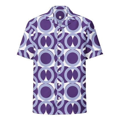 Good Wishes 365 purple and white retro geometric print button-down shirt with UPF50+ sun protection.