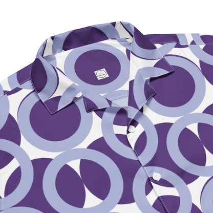 Good Wishes 365 purple and light purple retro geometric print unisex button-down shirt with a crisp collar.