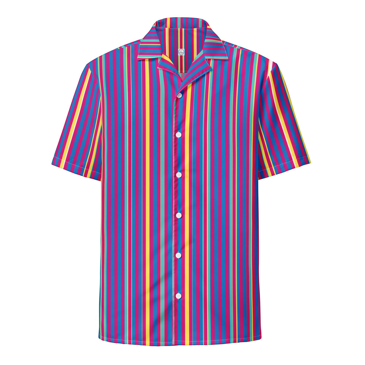 Good Wishes 365 purple multicolor vertical striped short sleeve button-up shirt with UPF50+ sun protection.