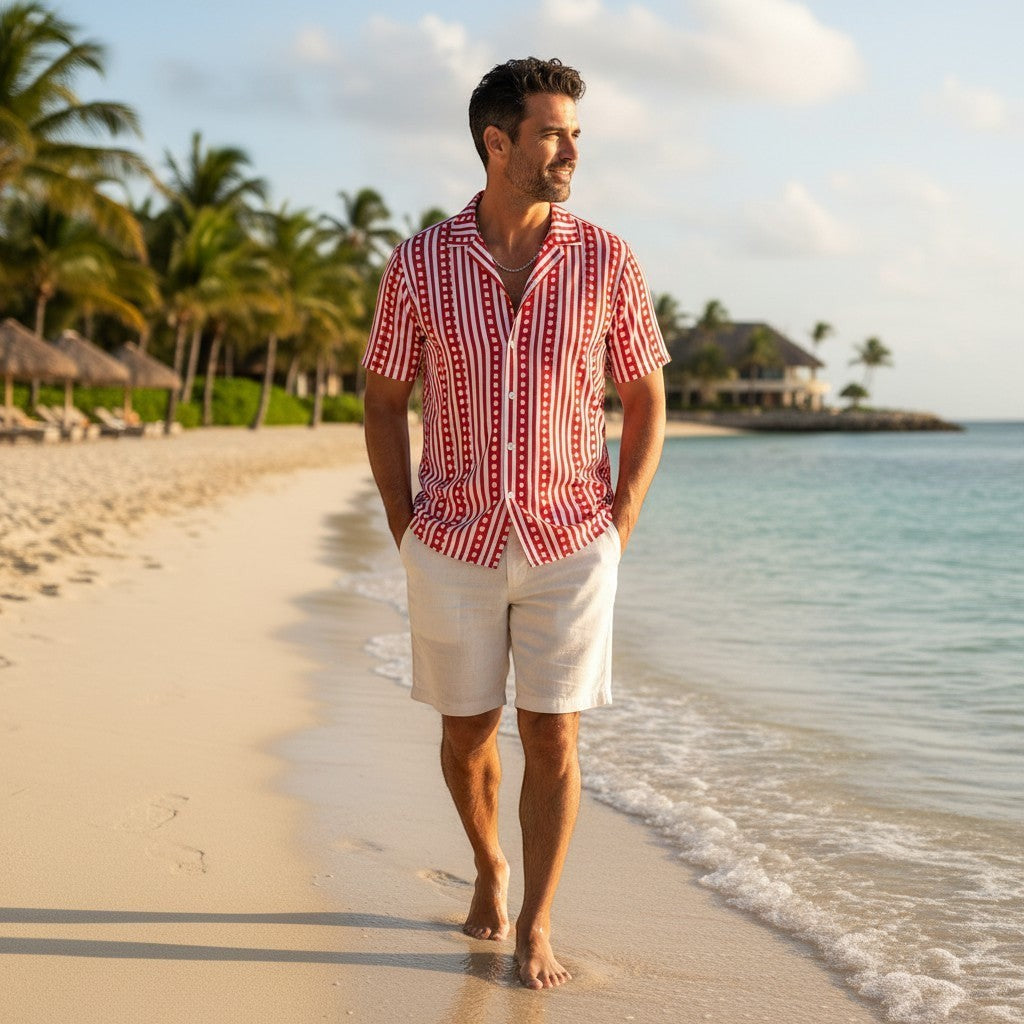 Red and White Striped Unisex UPF50+ Button Shirt