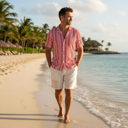Red and White Striped Unisex UPF50+ Button Shirt