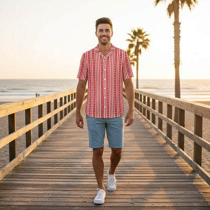 Red and White Striped Unisex UPF50+ Button Shirt