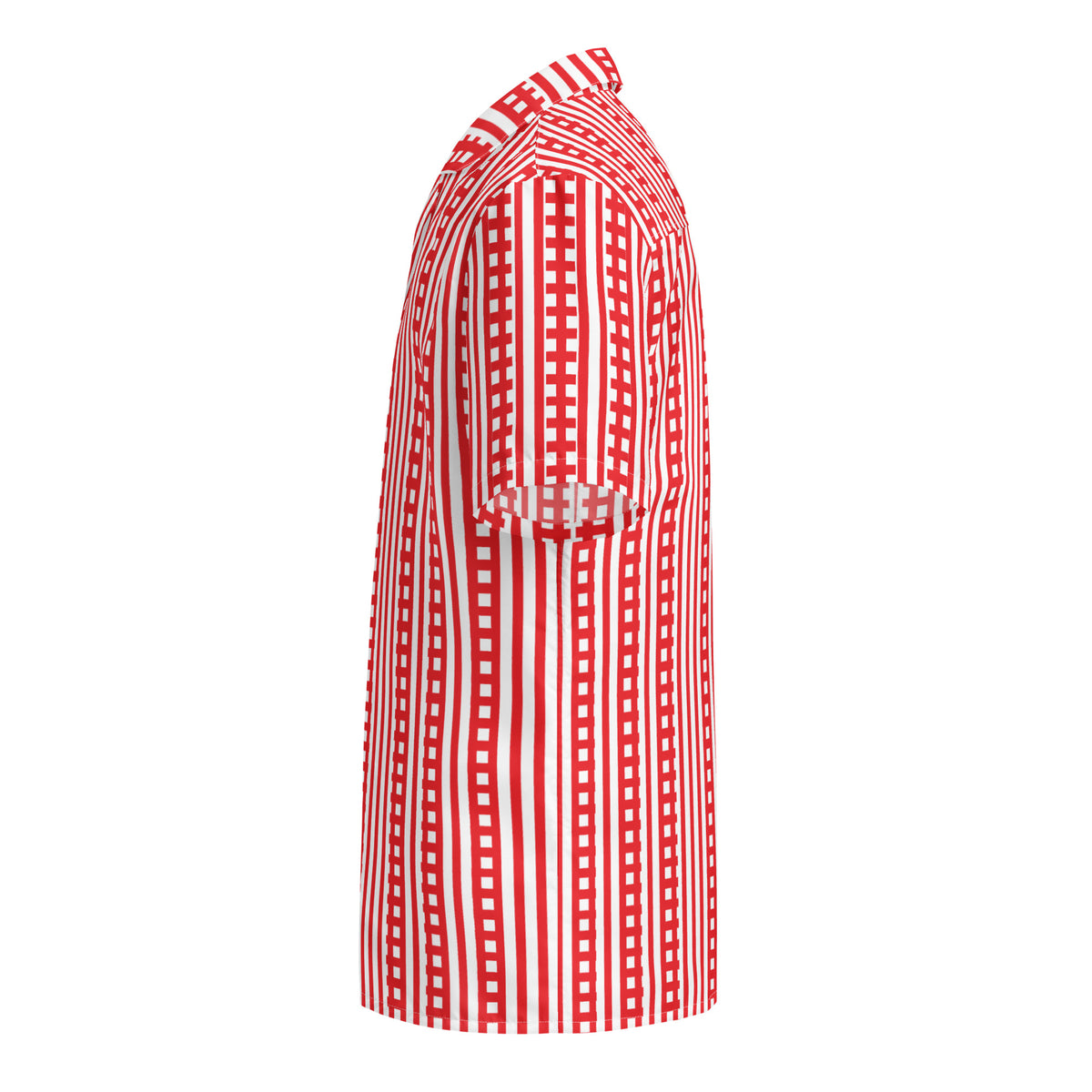 Good Wishes 365 red and white striped short-sleeve button-up shirt with oversized fit and UPF50+ protection.
