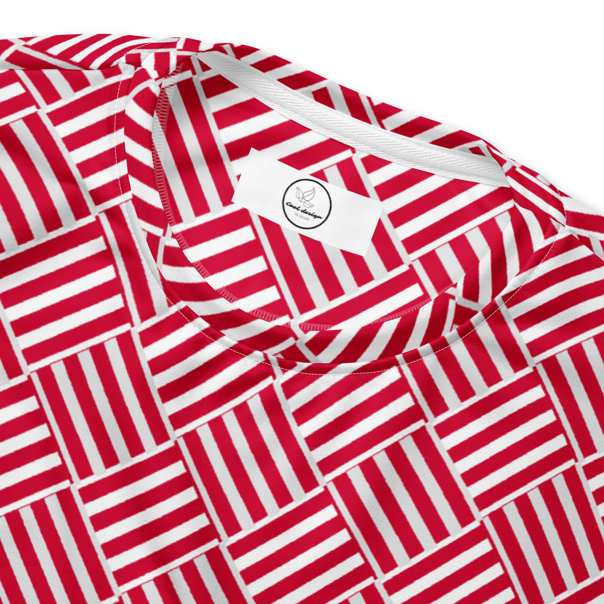 Good Wishes 365 unisex crew neck sweatshirt featuring a bold red and white geometric basketweave all-over print.