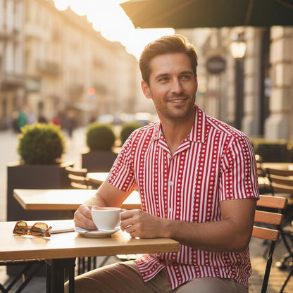 Red and White Striped Unisex UPF50+ Button Shirt