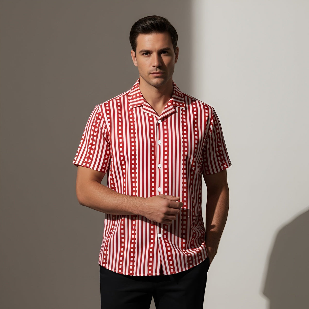 Red and White Striped Unisex UPF50+ Button Shirt