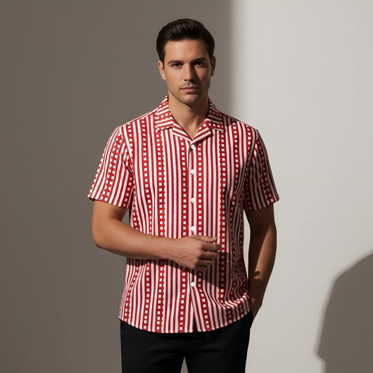 Red and White Striped Unisex UPF50+ Button Shirt