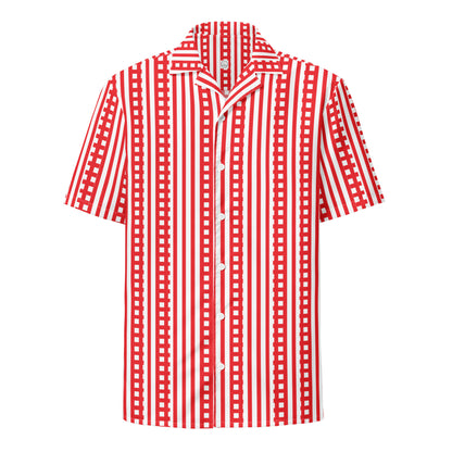 Good Wishes 365 red and white striped button-up shirt with an oversized fit, made from recycled polyester and polyester blend.
