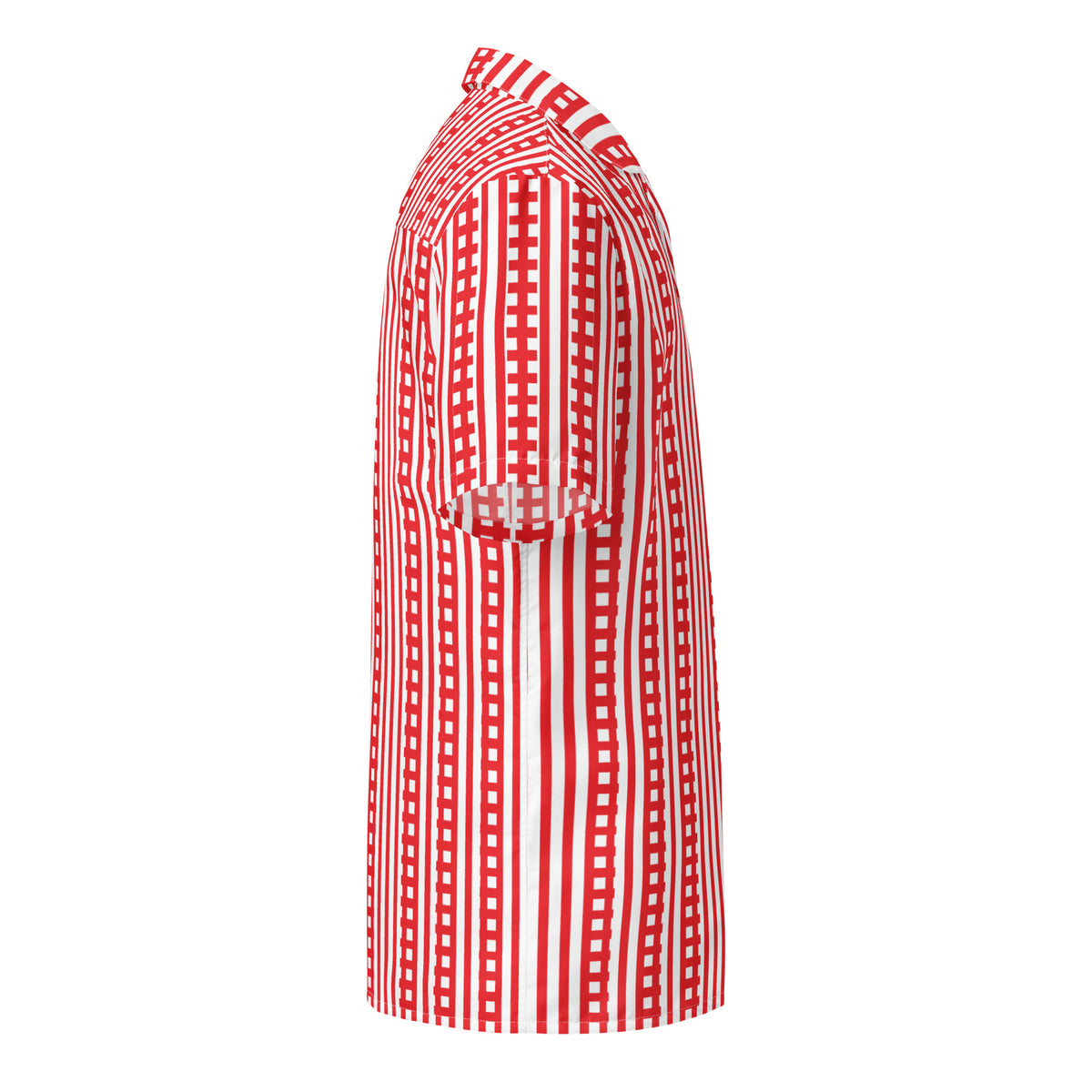 Good Wishes 365 red and white striped short-sleeve button-up shirt with oversized fit and UPF50+ protection