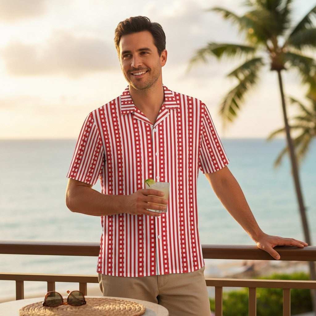 Red and White Striped Unisex UPF50+ Button Shirt