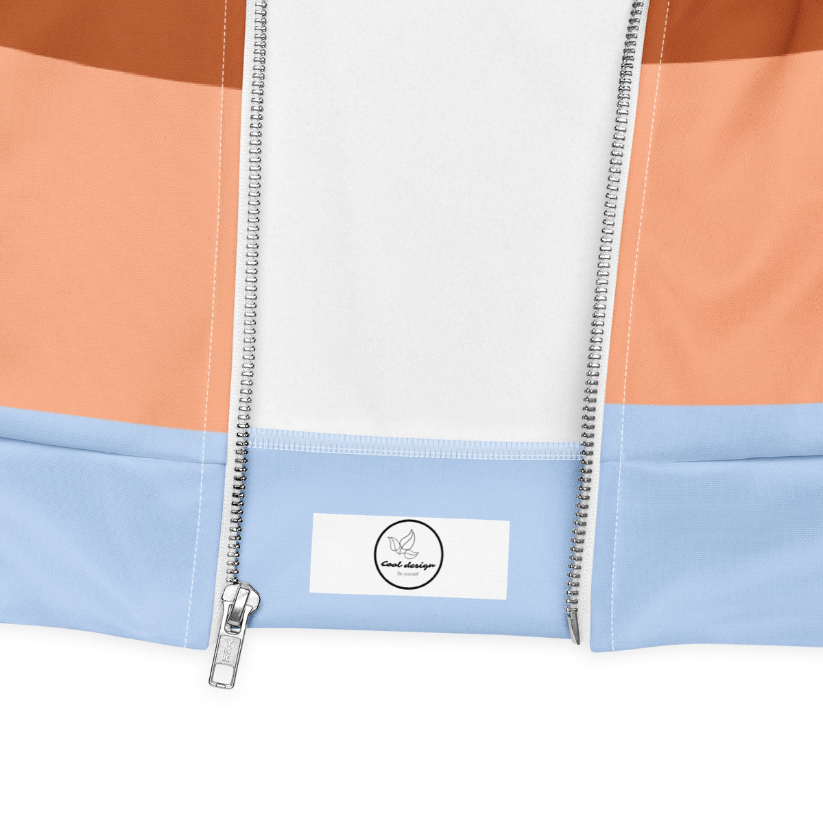 Good Wishes 365 unisex retro bomber jacket featuring a wave-like color block pattern in blue, teal, and orange.
