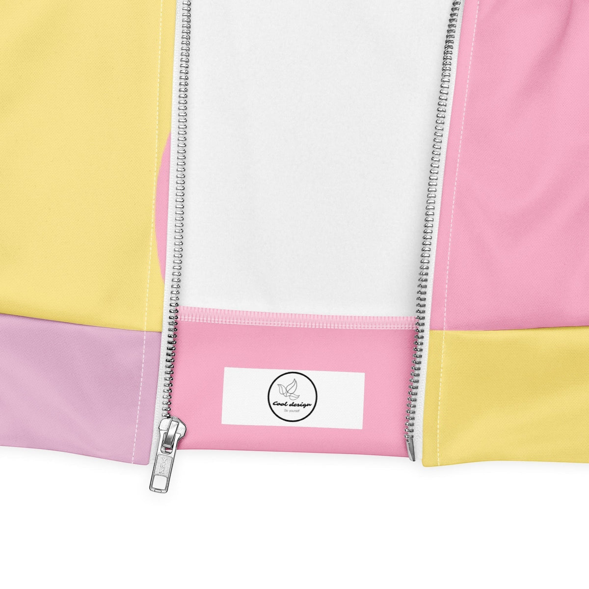 Good Wishes 365 pink and yellow strawberry print bomber jacket with a silver front zipper and white brand label