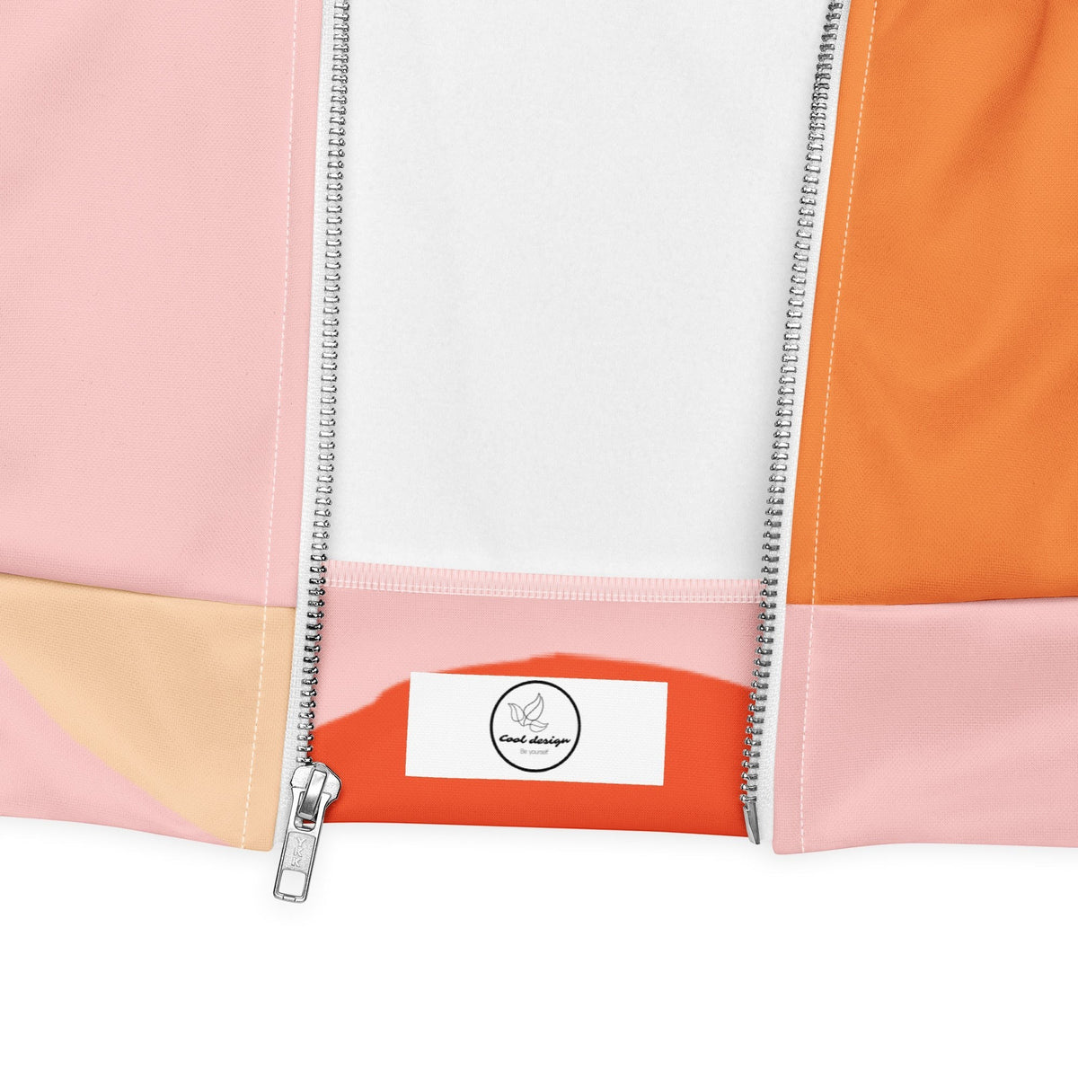 Good Wishes 365 orange and pink strawberry print bomber jacket with silver YKK zipper and interior brand label