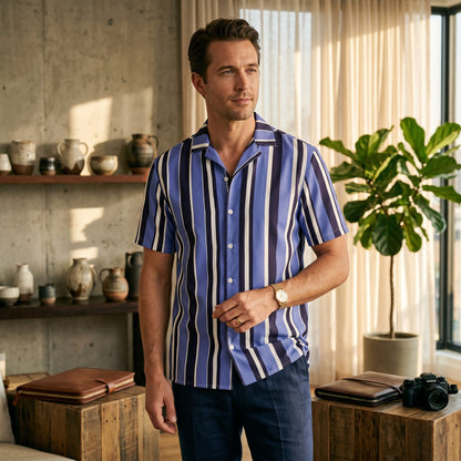 Classic Striped Short Sleeve Button Shirt