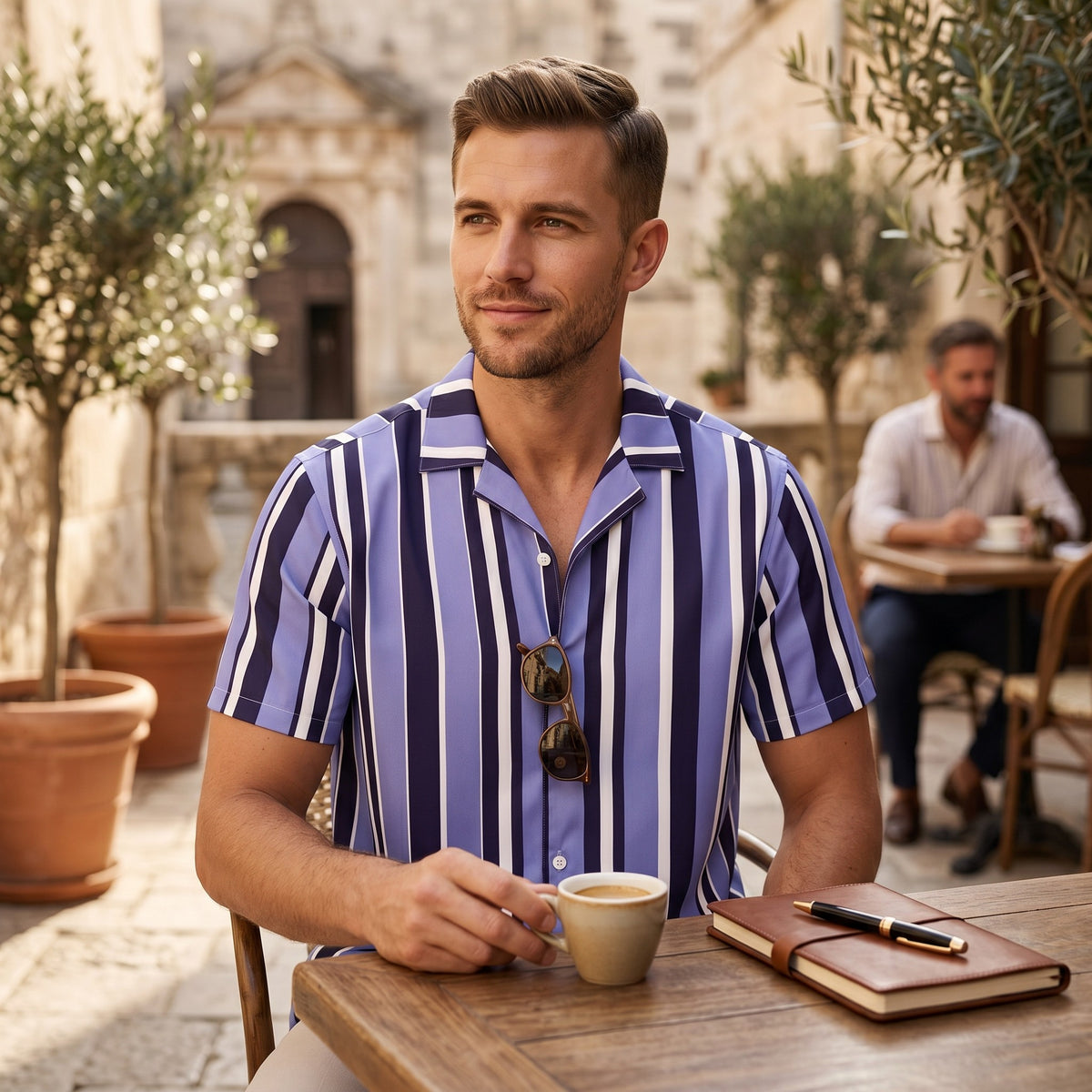 Classic Striped Short Sleeve Button Shirt