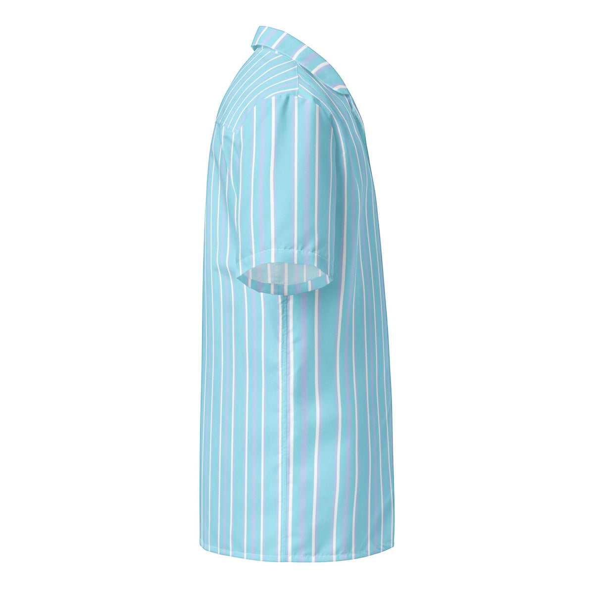 Good Wishes 365 light blue and white vertical striped short sleeve button-up shirt with UPF50+ sun protection.