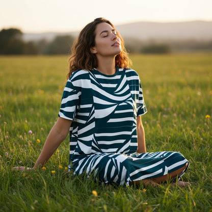 Good Wishes 365 navy and white abstract print t-shirt dress with oversize fit and drop shoulder.