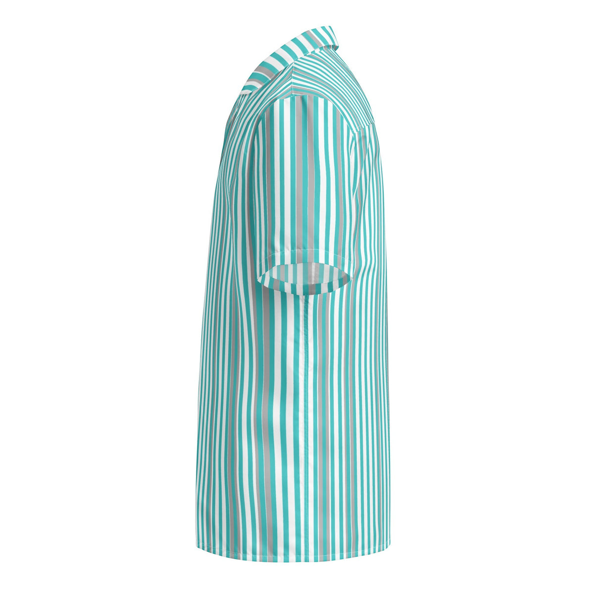Good Wishes 365 men's deep teal and white vertical striped short sleeve button shirt with a relaxed camp collar