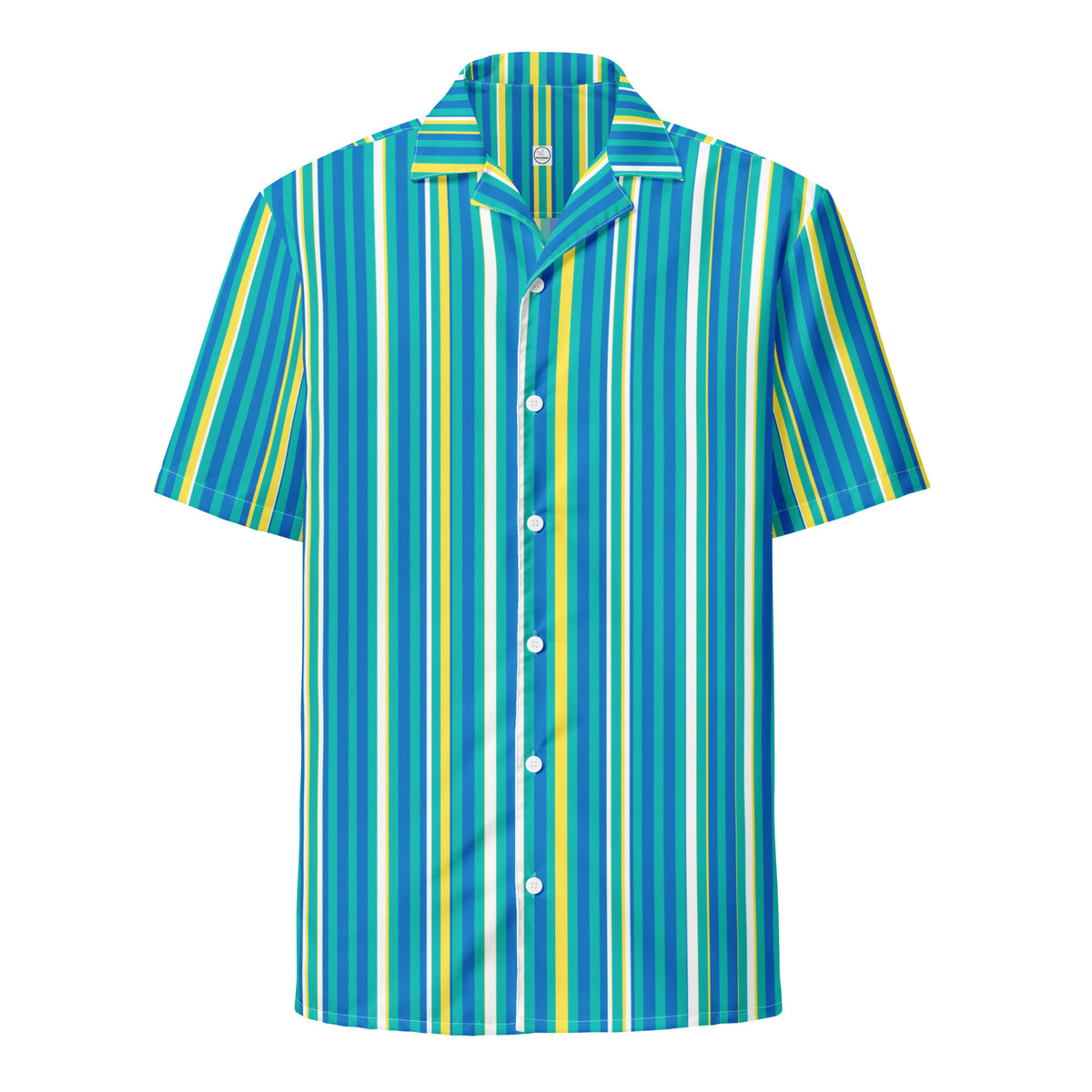Good Wishes 365 teal striped short sleeve button-down shirt with UPF 50+ sun protection and a classic collar.