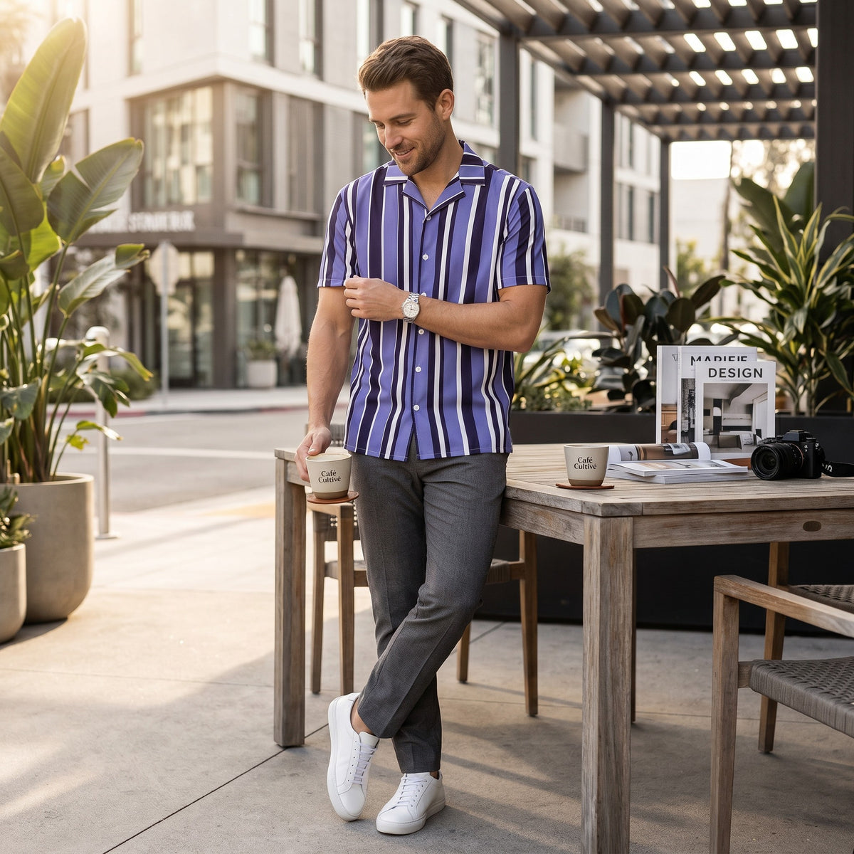 Classic Striped Short Sleeve Button Shirt
