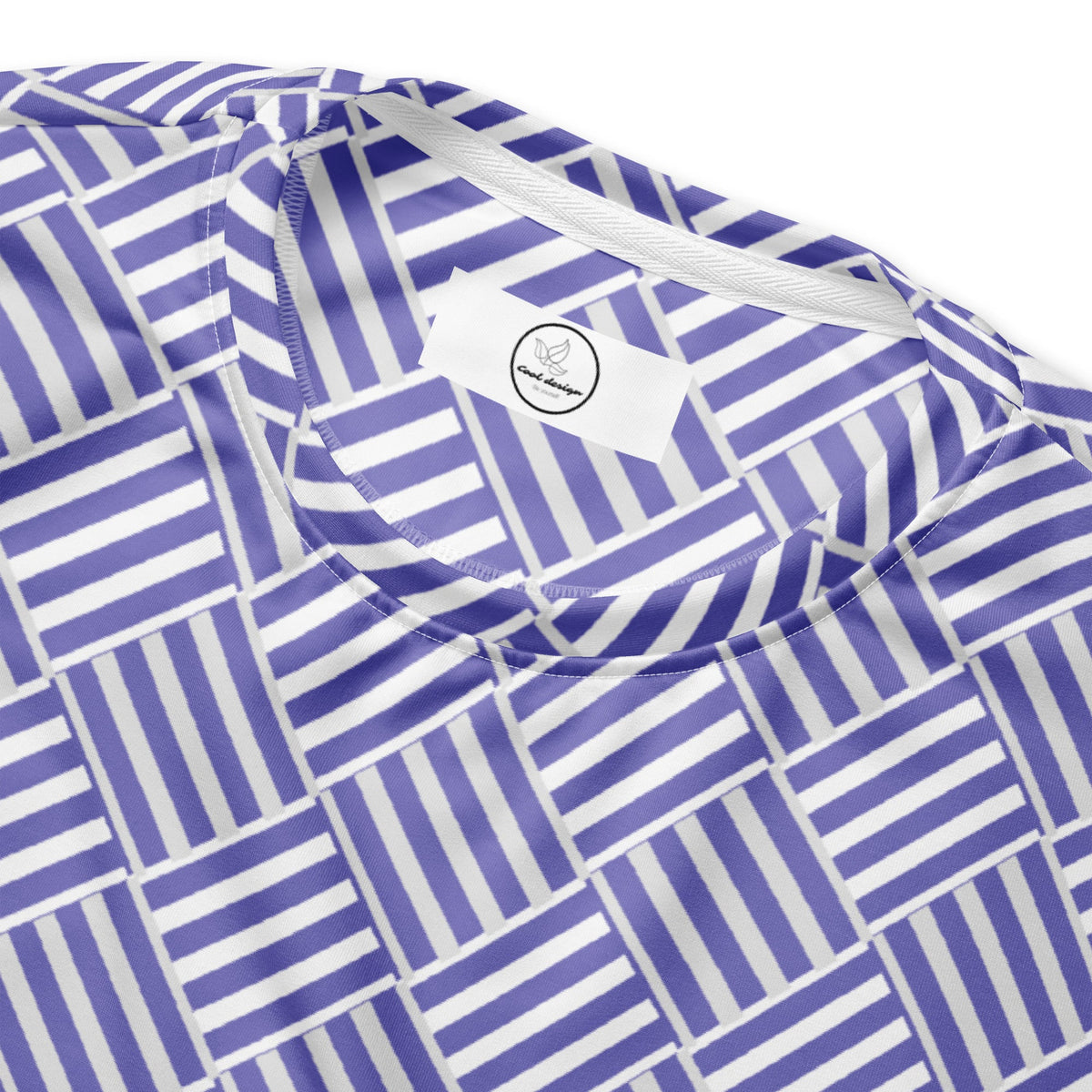 Good Wishes 365 recycled unisex sweatshirt featuring a violet and white basketweave geometric print and crew neck