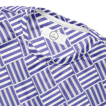 Good Wishes 365 recycled unisex sweatshirt featuring a violet and white basketweave geometric print and crew neck