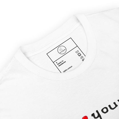 Good Wishes 365 white cotton crewneck t-shirt with interior label showing size S and care instructions