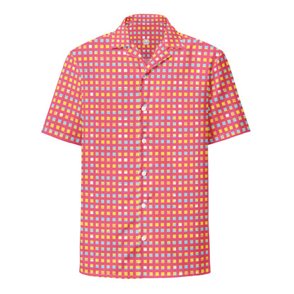 Good Wishes 365 women's pink checkered button-down shirt with short sleeves and UPF 50+ sun protection.