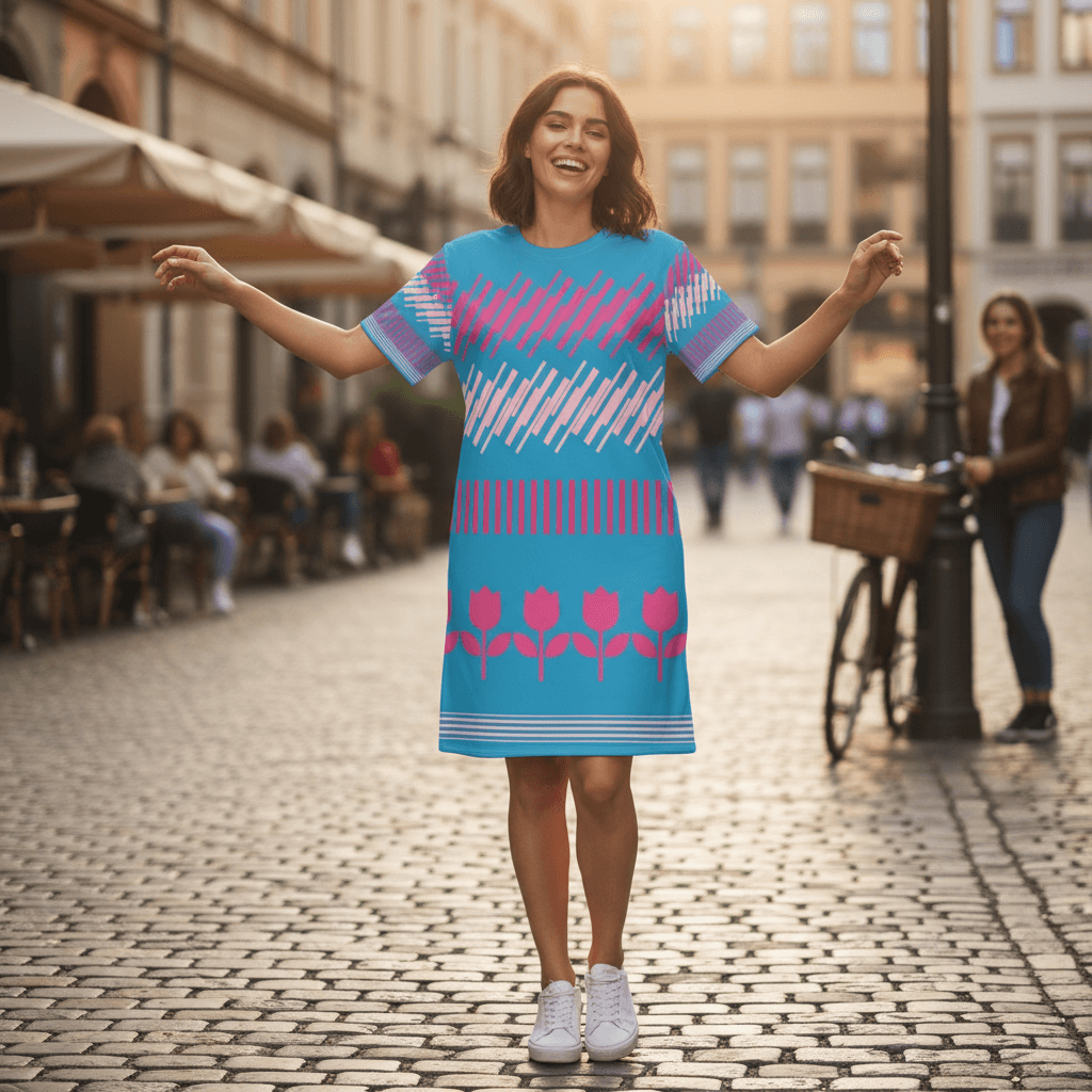 Blue Geo Flora T-Shirt Dress | All-Over Print