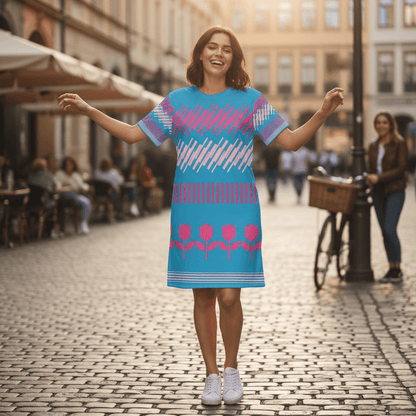 Blue Geo Flora T-Shirt Dress | All-Over Print